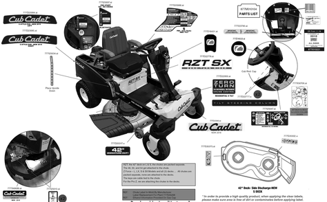 Label Map Diagram and Parts List for RZT-SX42KH (17ARCBYS056)(2018) Cub Cadet Lawn Tractor